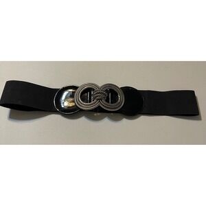 Cinch Belt Women One Size Black Silver Buckle Elastic Wide